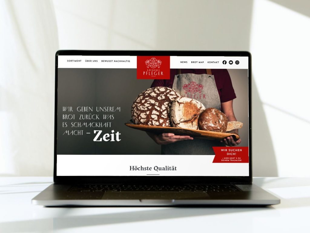 Die Website der Bäckerei Pfleger von ogood auf einem Laptop