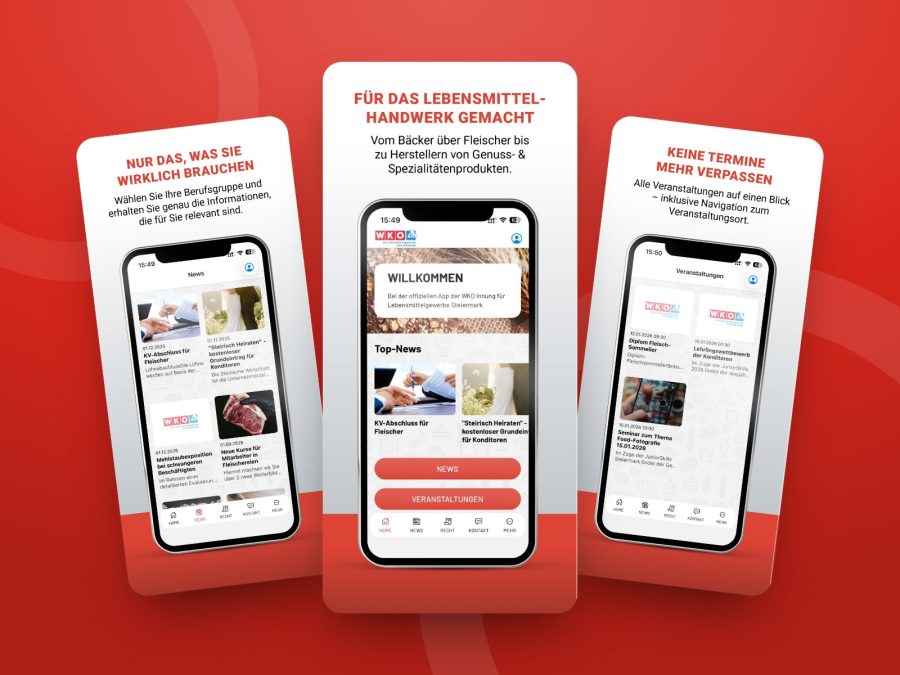 Screens der WKO Lebensmittelgewerbe App